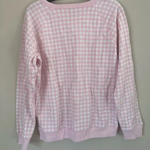 Draper James  gingham crewneck pink and white sweatshirt size large 100% cotton