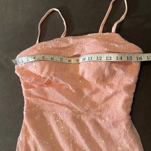 Women’s Pink Sequined Short Homecoming Party Dress Ruffle Hem CorsetBack Size 4