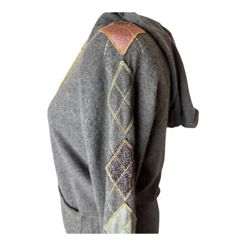Iceberg Sweater Women Small Gray Wool Blend Knit Argyle Hooded Pullover Vintage