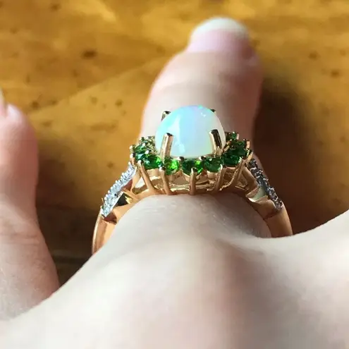 Natural Ethiopian Opal Chrome Diopside Sterling Silver Halo Ring Size 5.75 White