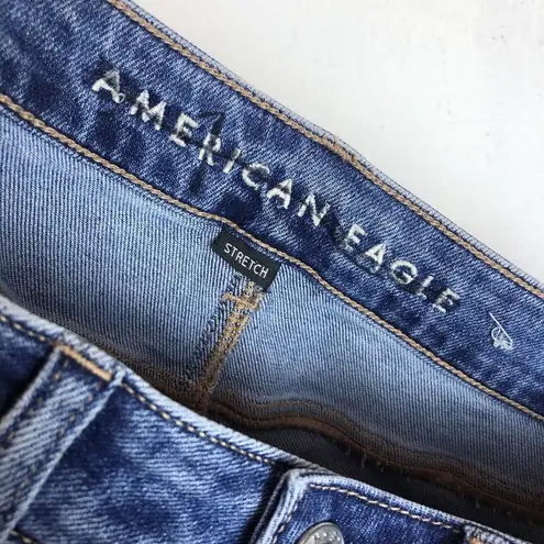 American Eagle  Jeans Mom Straight Sz 4 Blue Plaid Checked Cute Goth Kawaii Denim