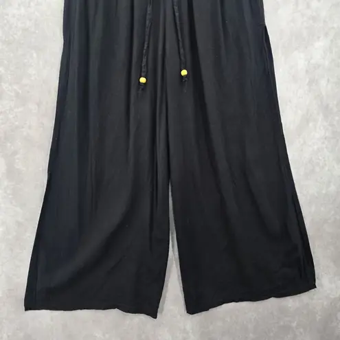 Black Wide Split Flowy Straight Beach Vacation Lounge 90s Pullon Boho Pants XS