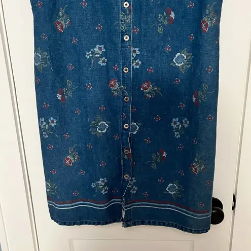 Requirements VTG linen cotton denim shirt dress size large floral patriotic