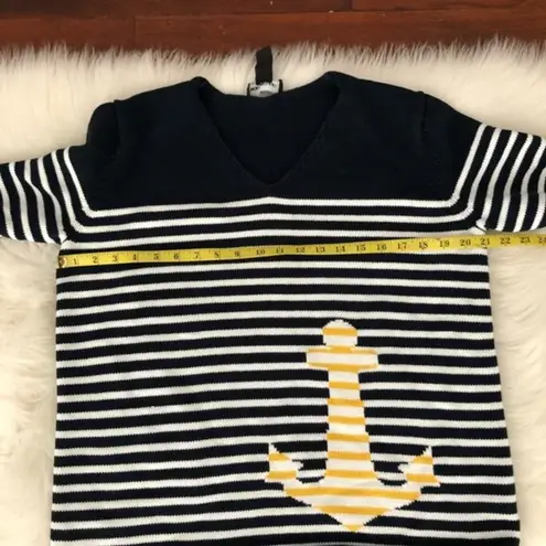 Navy & White Stripe Anchor Nautical Cozy Sweater Size M