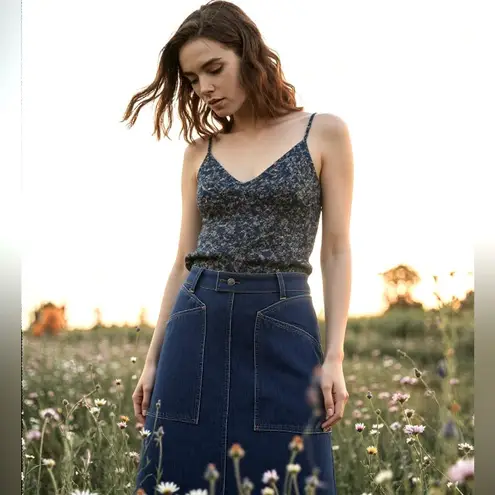 Veronica Beard Silk Dark Teal Floral Camisole Women’s Large Cami Top Fairy Boho