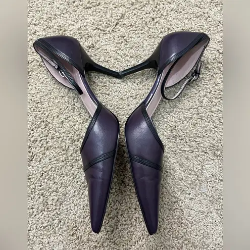 Anne Klein  Purple & Black Ankle Strap Pointed Toe Stiletto Pump Sz 11