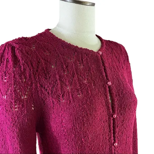 New Vintage Buffums pink knit cardigan sweater WOMEN’S LARGE fits small