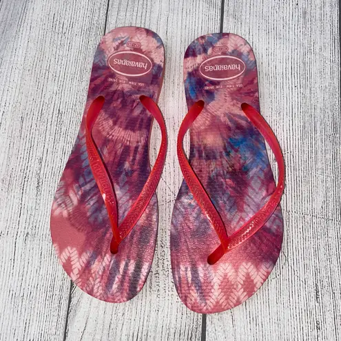 Havaianas hot pink tie dye flip flops sz 7/8 women