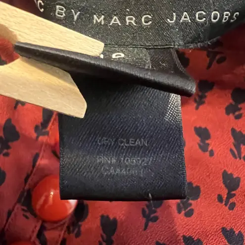 Marc by Marc Jacobs Red Print Blouse Size 10 Puff Sleeve Button Front