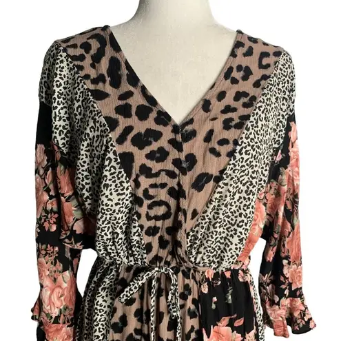 Gigio Animal Print High Low Dress M Multicolored Floral V Neck Elastic Waist Size M