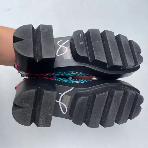 Bumper Chunky Y2K Cheetah Platform Heel Purple Blue Boots