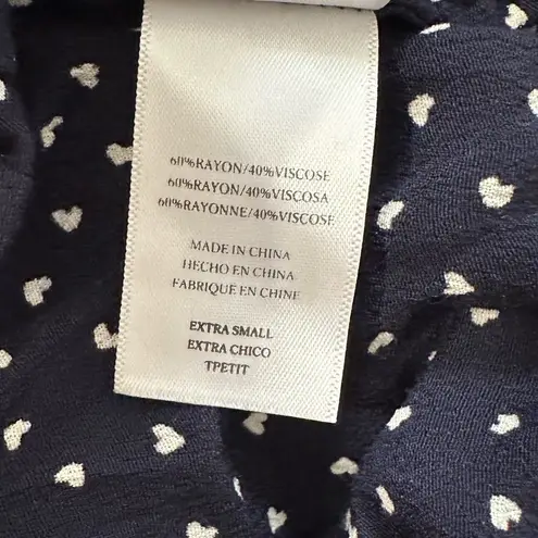 Rails Black White Heart Print Long Sleeve V-Neck Button Front Ruffle Hem Blouse