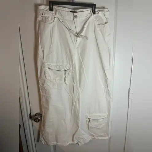 Missguided Plus White Zipper Tactical Cargo WideLeg BaggyLounge Pants Pockets 18