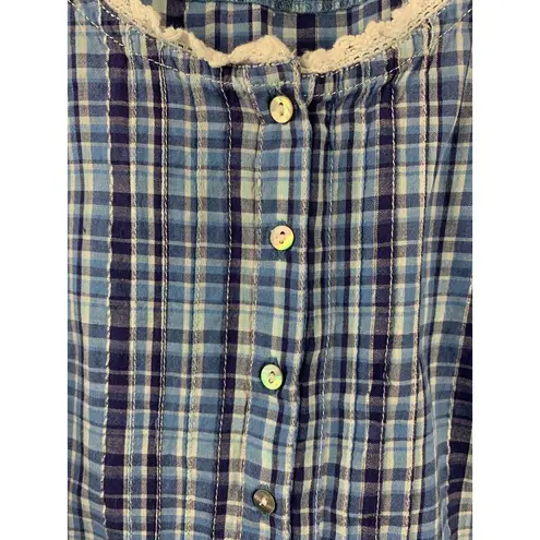 Avenue Women’s Blue Plaid Lace Tank Top Size L