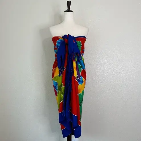 Boho Floral Fringe Sarong or Beach Blanket Blue Size undefined