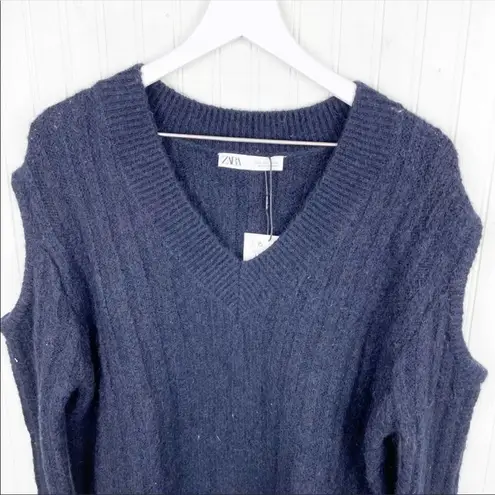 ZARA ✨ HP✨ Alpaca Blend Knit V-Neck Sweater Cutout Shoulders ✨