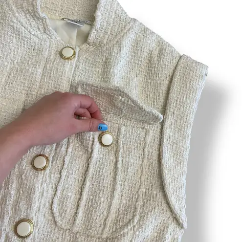 Christian LaCroix Cream Boucle Tweed Sleeveless Button Front Vest Size XXS