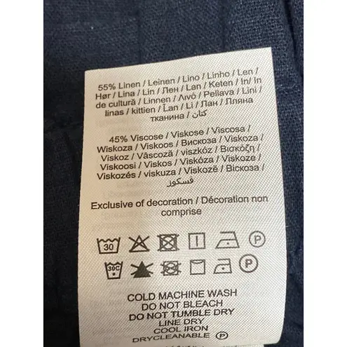 JDY Navy Blue Linen Tie Belt Elastic Waist High Rise Casual Paperbag Shorts 42 - Image 4