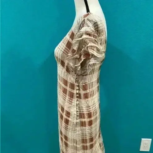 Love Shack Fancy  Sloane Ruffle Check Short-Sleeve silk Dress in size small
