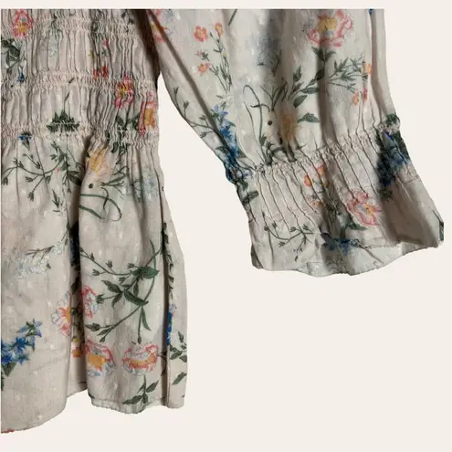 Saylor Clover Pink Floral Print Smocked Square Neck Puff Sleeve Top Size S