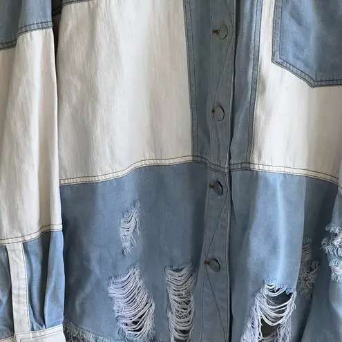 Oli & Hali White Cotton Denim Jacket With Patchwork Blue