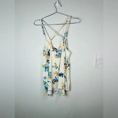 PaperMoon Floral Print Strappy Tank Top Large Crisscross Back Summer Blouse