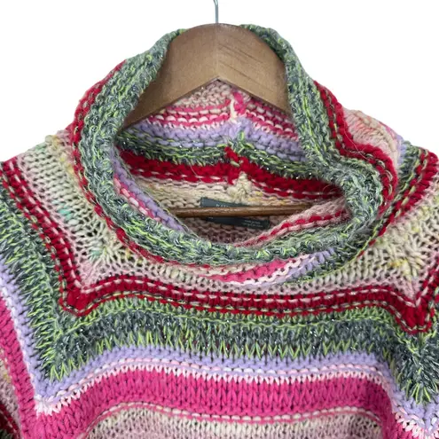 Anthropologie Chunky Knit Striped Turtleneck Bell Sleeve Sweater Multicolored Pink Size M