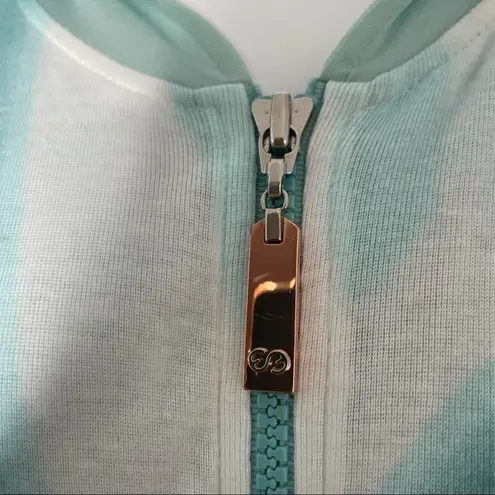 ESCADA SPORT Jacket Womens Large Athleisure Tie Dye Lightweight Silk Hooded Luxe Blue