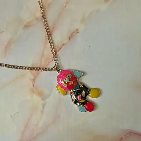 Sad clown dog colorful pendant necklace Pink