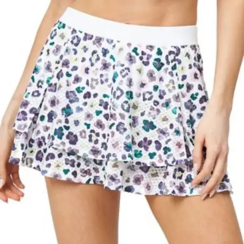 Lija 13” High Rise Ruffle Leopard Print Flounce Tennis Skirt Skort Size Large White