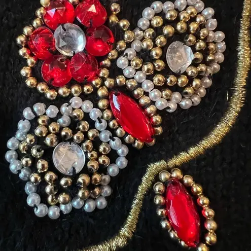 Pierre Cardin Vintage 80’s Black Silk Angora Beaded Cardigan