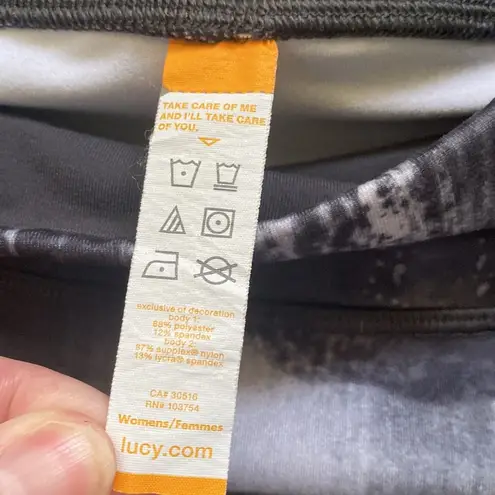 Lucy women’s gray graphic print athletic yoga workout leggings, size large