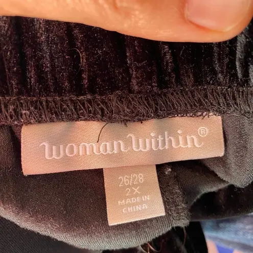 Woman Within Black Velvet Pull On Midi Skirt Plus Size 26/28 2X Pockets