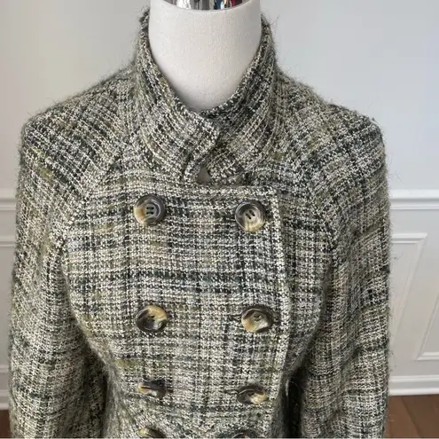 Badgley Mischka Tweed Double Breasted Coat Green 2