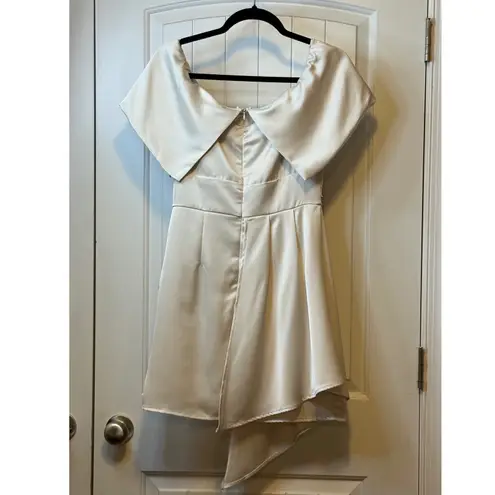 Lulus Always Celebrating Off Shoulder Satin Midi Dress Cocktail Evening NWT Med White