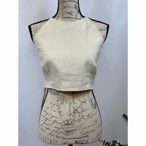 House of Harlow 1960 Linen Cropped Halter Beaded Tassel Ivory L Size L