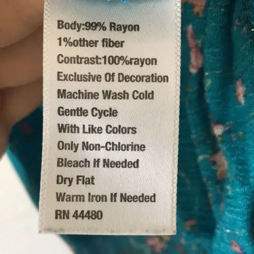 Wonderly  • Boho Flowy Blue Pink Floral Embroidered Lace Front Top Medium - Image 9