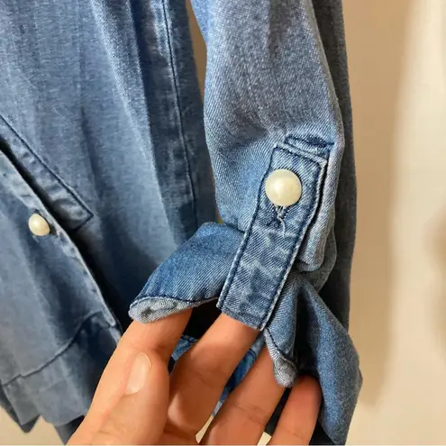 T&W Designs Tencel Lightweight Denim Cross Over Wrap Handkerchief Blouse Top