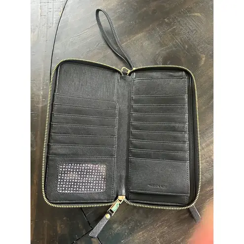 Madison West - Black Faux Leather Wristlet Wallet Organizer with Gold EUC