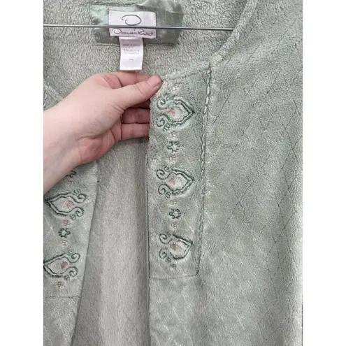 Oscar de la Renta VTG Fleece Robe MuMu Women XL Green Whimsical Fairy Embroider