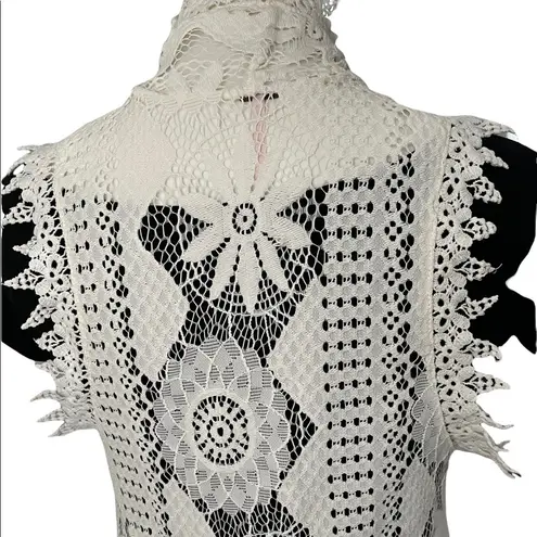 Poof! POOF Francescas White Crochet Boho Tunic Vest Festival Hippie