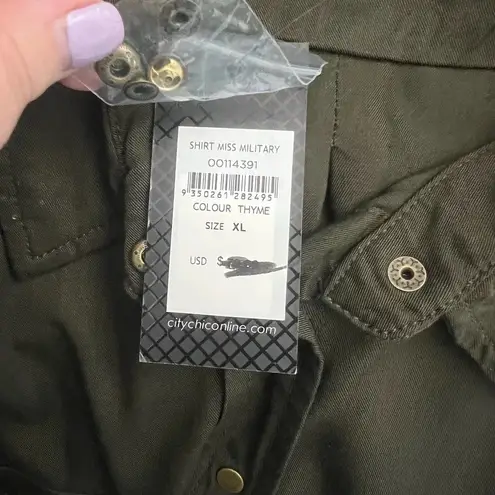 City Chic Thyme Miss Military Shirt Green Size XL / Plus Size 22