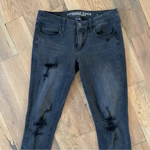 American Eagle  Outfitters Black Distressed Super Low Jegging Jeans Size 6