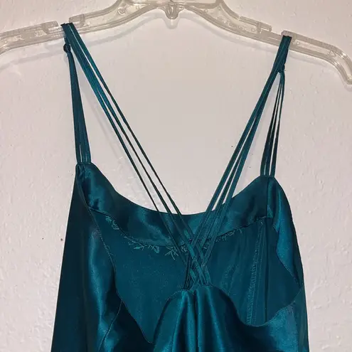 Vintage Floral Embroidered Satin Slip Dress Size M