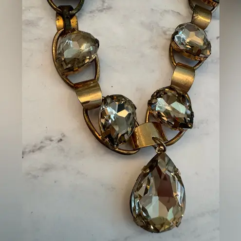 NEW KIRKS FOLLY Brass Gold Tone Champagne Crystal Statement Necklace Vintage