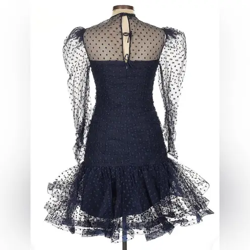 Neiman Marcus Vintage Scassi Boutique Navy Sheer Polka Dot Tulle Party Dress S-M