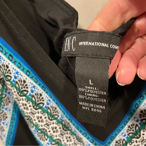 Cute INC handkerchief hem flowy midi dress skinny straps size large floral trim Blue