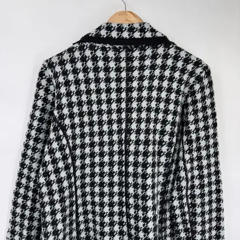 Karl Lagerfeld Sweater Blazer Preppy Womens Large Blue Black Houndstooth Pockets