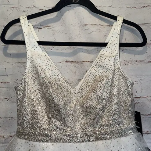 Lulus Dress Medium Sparkling White Tulle Ballerina Dream Cream Gold Skater Dress