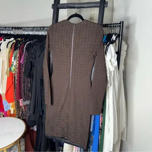 Givenchy 4G Monogram Knit Sheath Long Sleeve Dress in Chocolate Brown